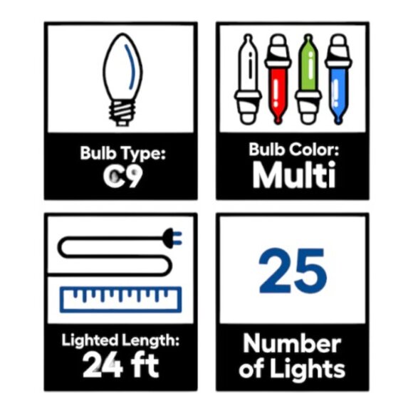 2 Sets x 25ct Multi-Color Ceramic C9 Lights 24ft New! Old School Vintage Retro - Picture 5 of 10